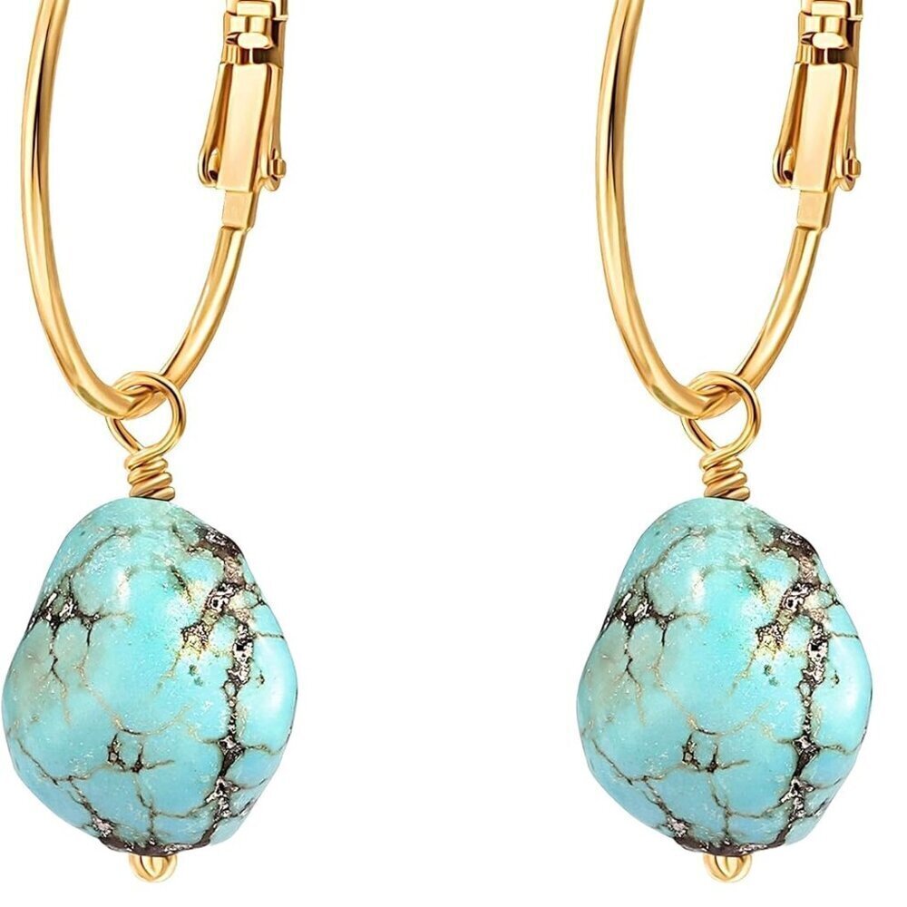 18K Gold-Plated Chunky Hoop Earrings Minimalist Dangle Turquoise for Women